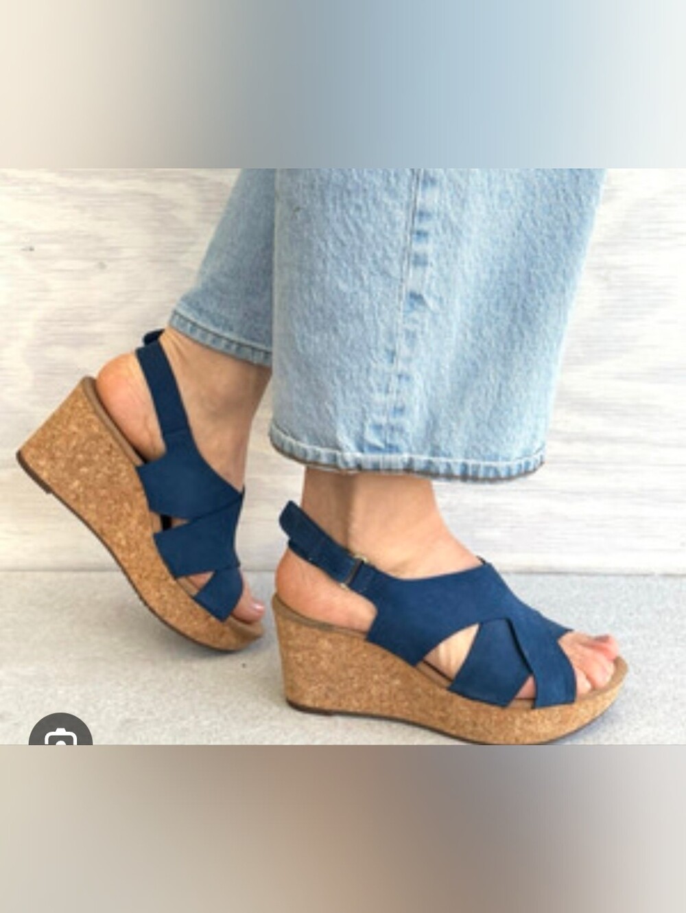 Clarks Women’s Navy Cork Wedge Sandals - Comfortable Slingback Size 6